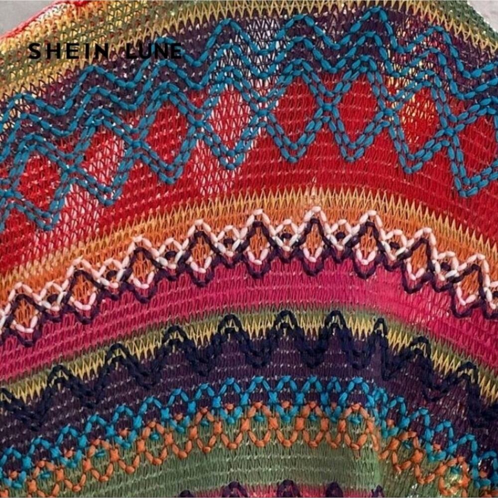 NWT Shein Ladies Multicolor Textured Boho Mini Dress Sz M - Picture 4 of 4